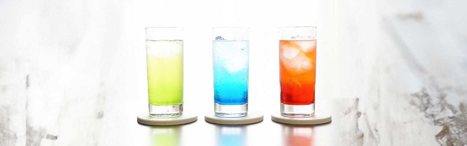 Homemade cocktails in various shades